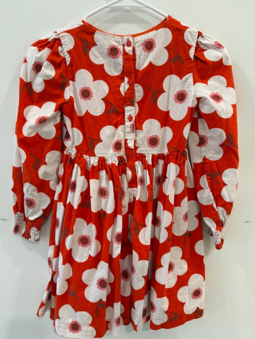 Mini Boden - Red Orange Giant Daisy Madeline Long Sleeve Dress, Size 8-9y